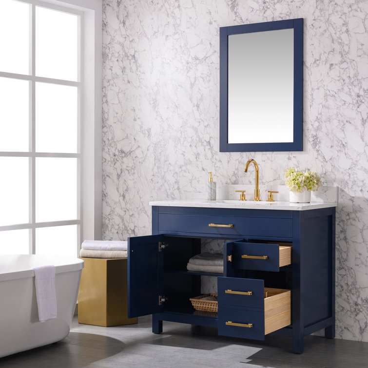 Navy Blue 42" Freestanding Solid Wood Bathroom Vanity
