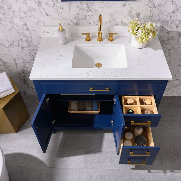 Navy Blue 42" Freestanding Solid Wood Bathroom Vanity