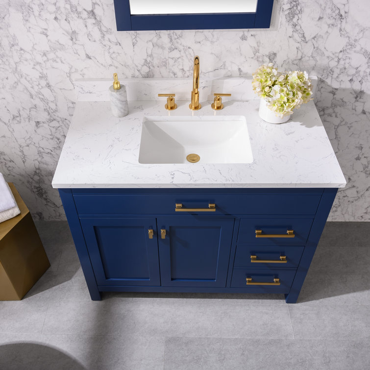 Navy Blue 42" Freestanding Solid Wood Bathroom Vanity