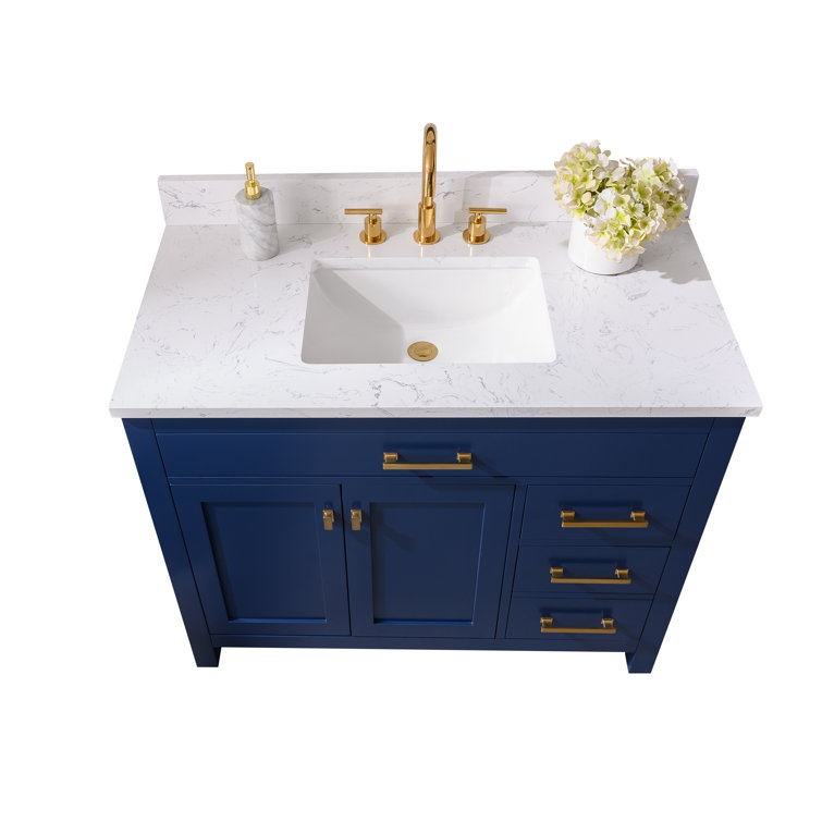 Navy Blue 42" Freestanding Solid Wood Bathroom Vanity