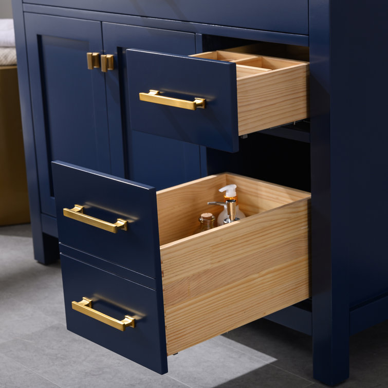 Navy Blue 42" Freestanding Solid Wood Bathroom Vanity