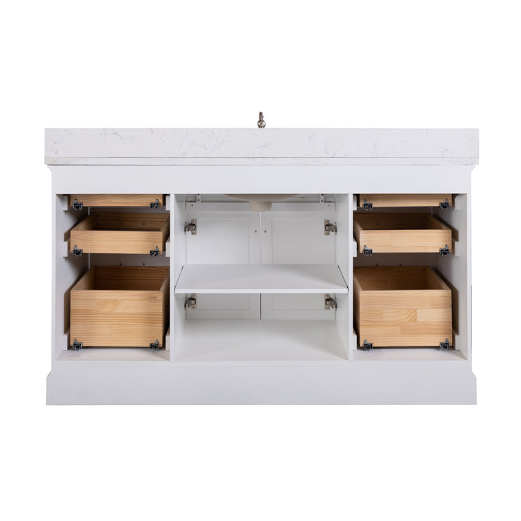 Thompson 60" White Solid Wood Single Bathroom Vanity with Engineered Stone Top