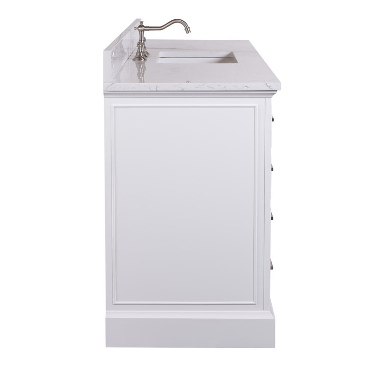 Thompson 60" White Solid Wood Single Bathroom Vanity with Engineered Stone Top