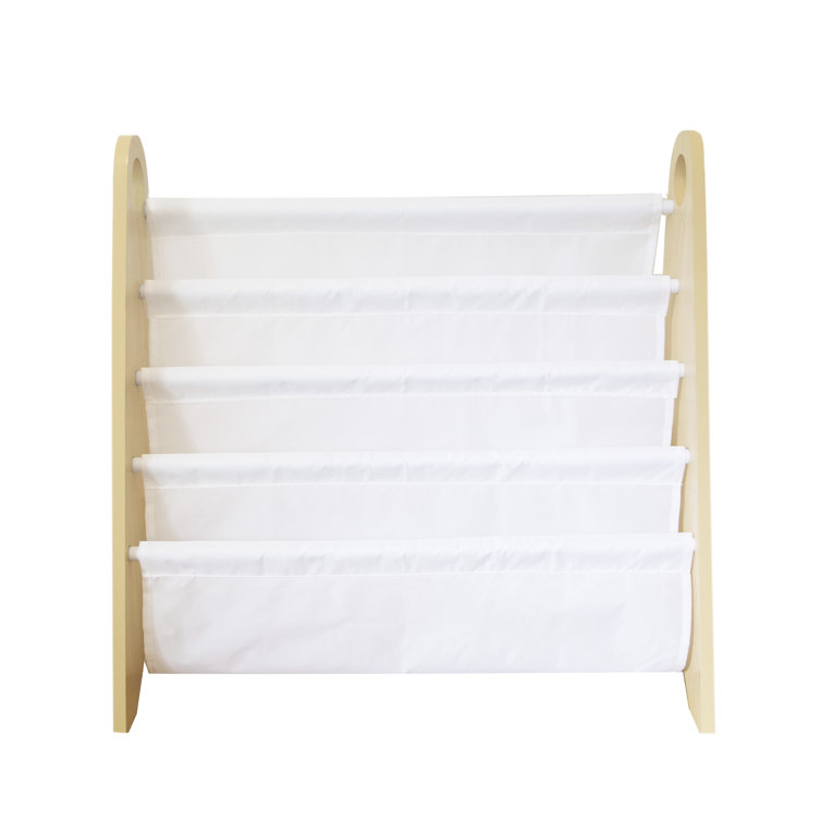 Compact White Modern Kids Sling Bookshelf with Durable Shelves