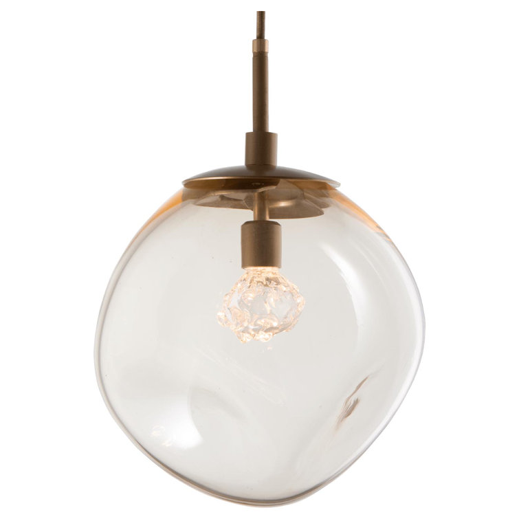 Gilded Brass Aster Amber LED Drum Pendant Light 10"
