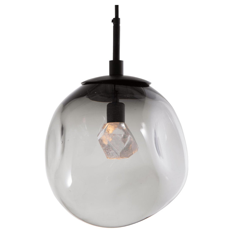 Aster LED Drum Pendant in Matte Black with Artisan Blown Glass