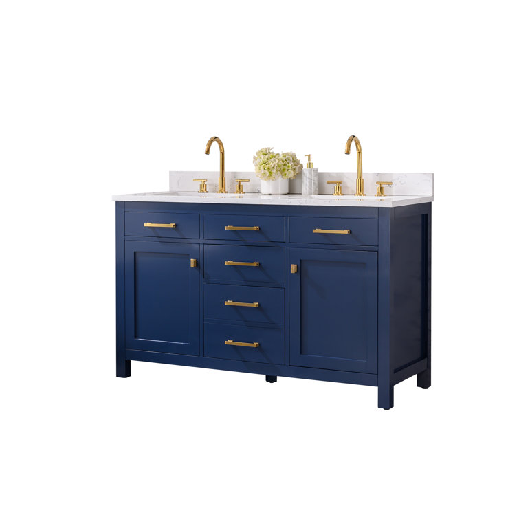 Navy Blue Double Freestanding Bathroom Vanity with Gold Hardware