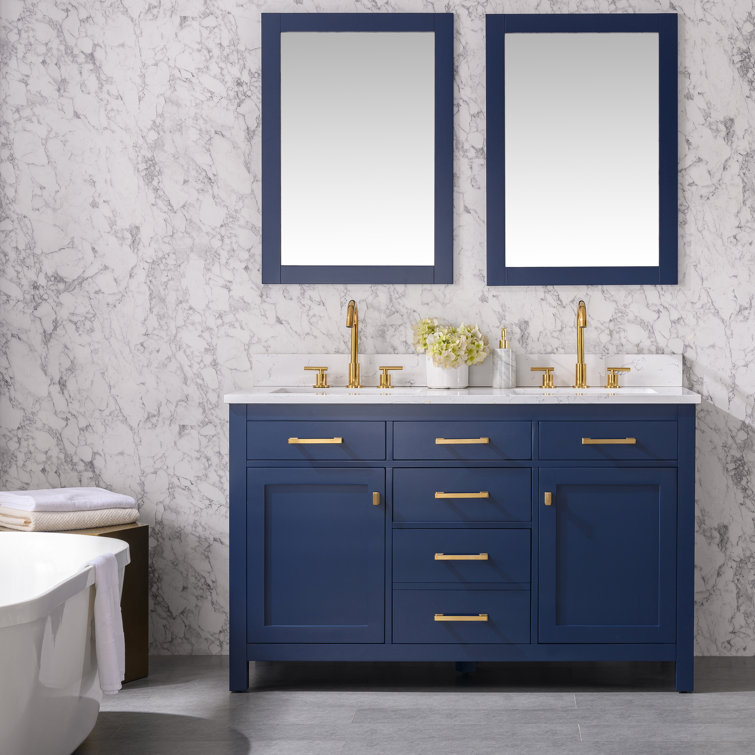 Navy Blue Double Freestanding Bathroom Vanity with Gold Hardware