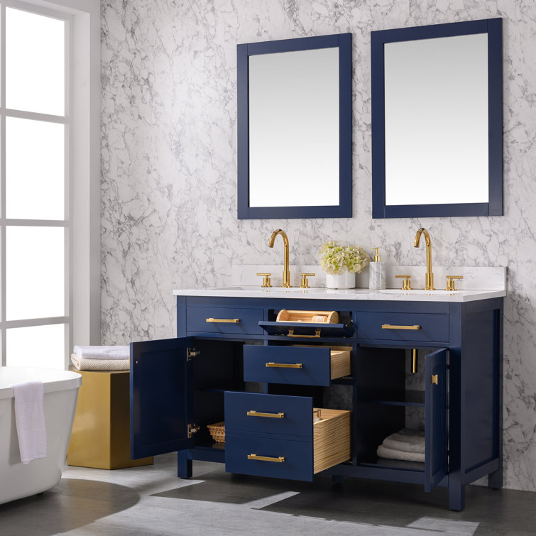 Navy Blue Double Freestanding Bathroom Vanity with Gold Hardware