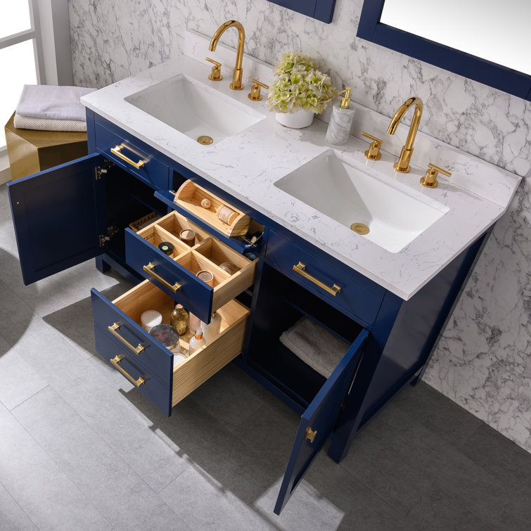 Navy Blue Double Freestanding Bathroom Vanity with Gold Hardware