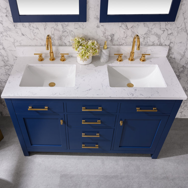 Navy Blue Double Freestanding Bathroom Vanity with Gold Hardware