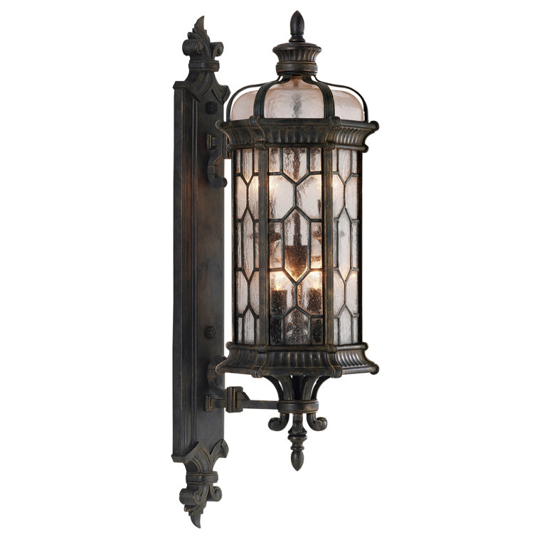 Antique Bronze 32" Outdoor Wall Lantern with Seedy Glass