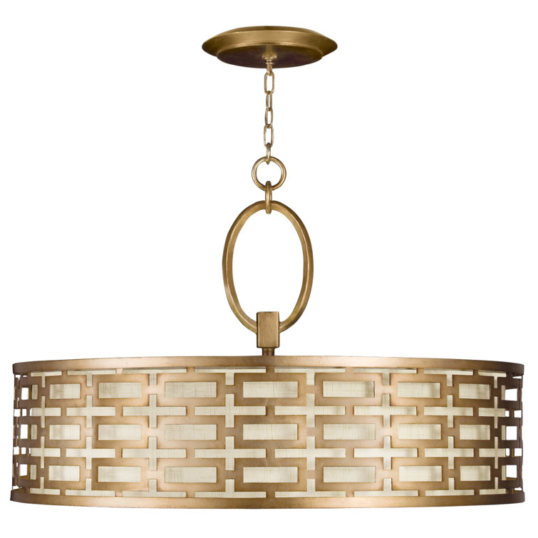 Allegretto 37" Gold Leaf Drum Chandelier with Crystal Accents