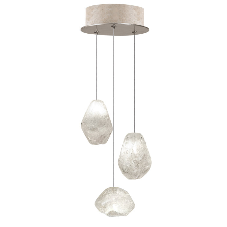 Elegant Gold-Toned Silver Leaf 3-Light LED Pendant with Clear Quartz Glass