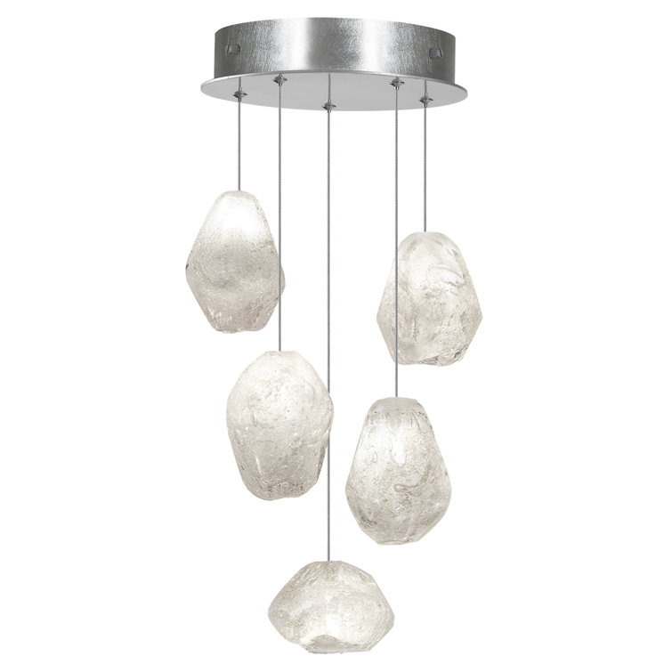 Quartz Glass 5-Light Drop Pendant with Platinized Silver Canopy