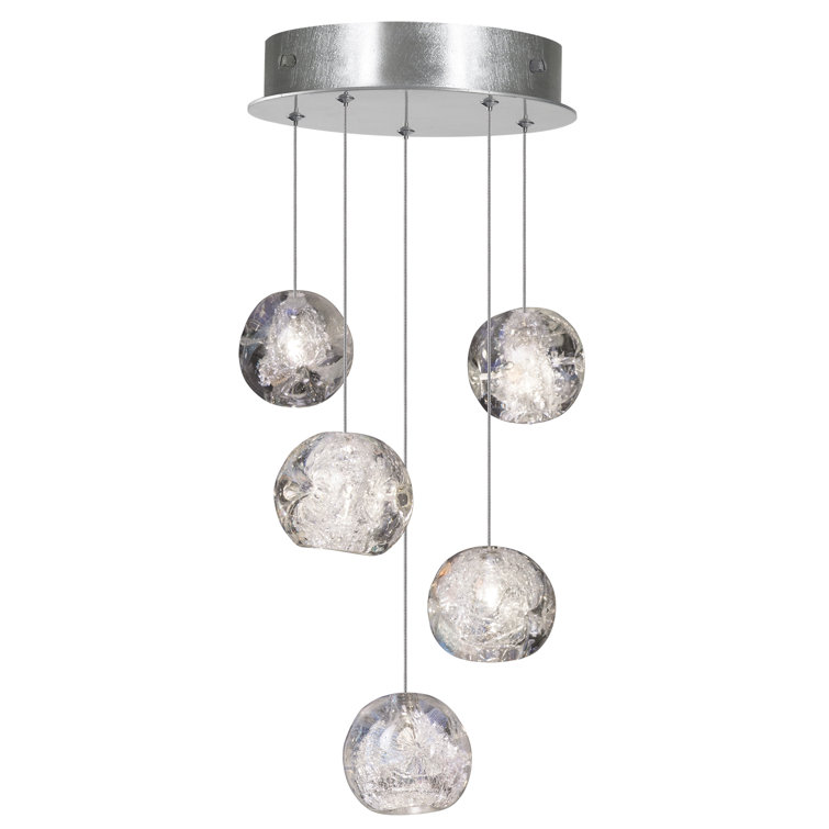 Silver Glass 5-Light LED Pendant Chandelier