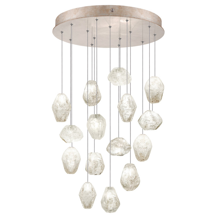 Gold Quartz Cluster 21" Round Glass LED Pendant