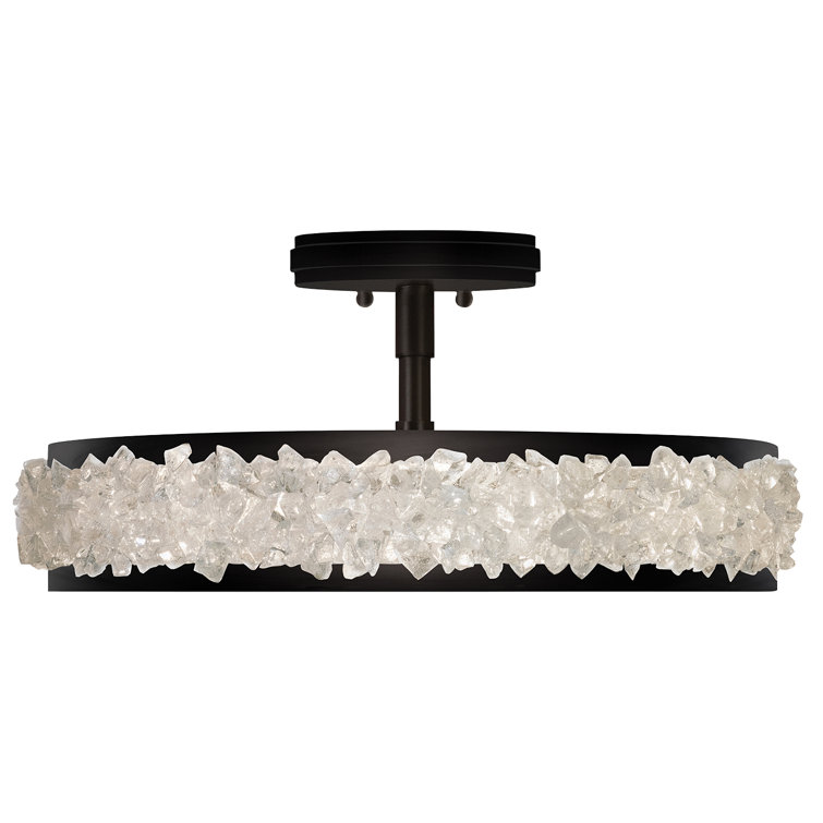 Lunar Halo 23" Matte Black Crystal Drum LED Semi-Flush Mount