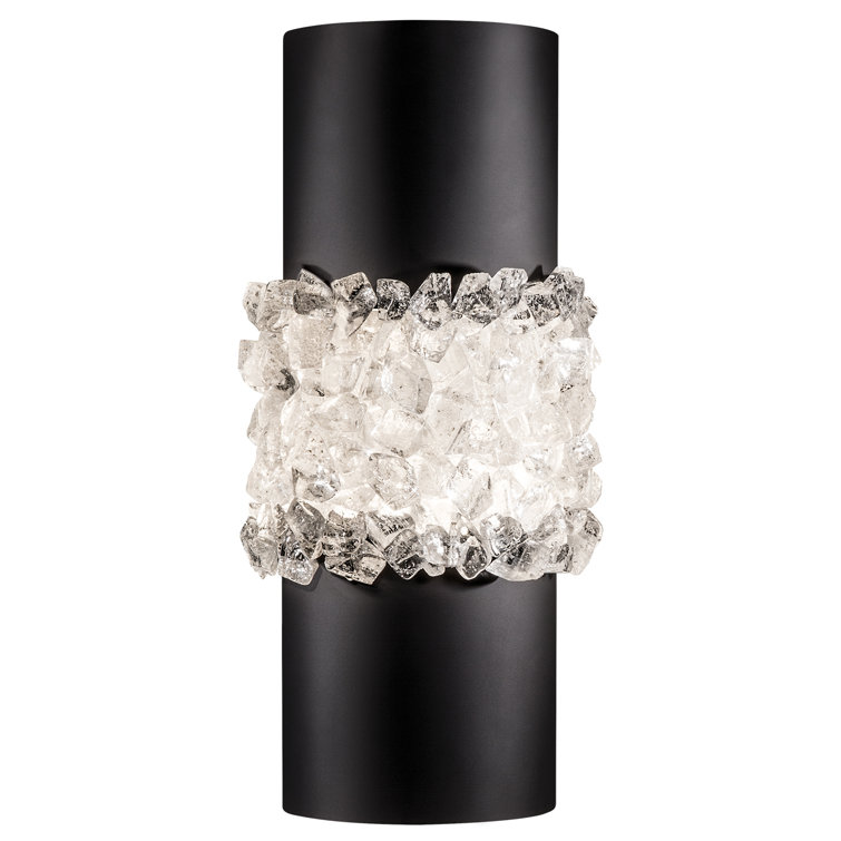 Cirrus Crystal Matte Black Dimmable Wall Sconce with Rough Cut Glass