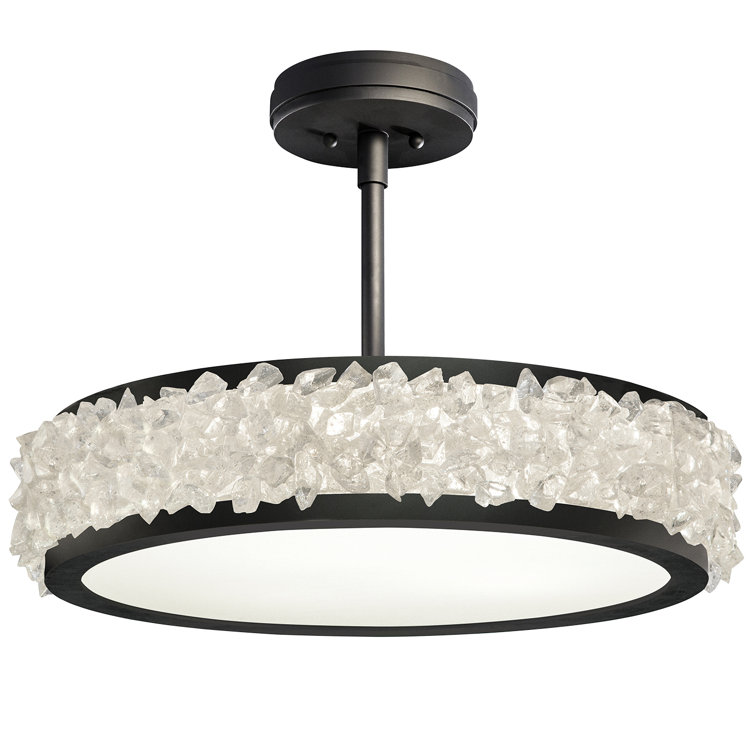 Lunar Halo 23" Matte Black Crystal Drum LED Semi-Flush Mount