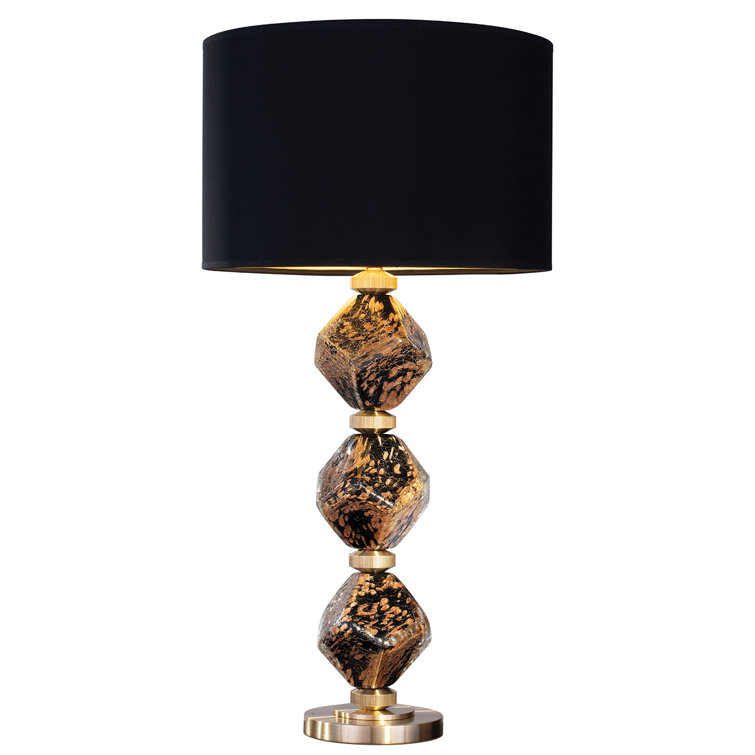 Ebony Black and Gold Glass Table Lamp with Black Shade