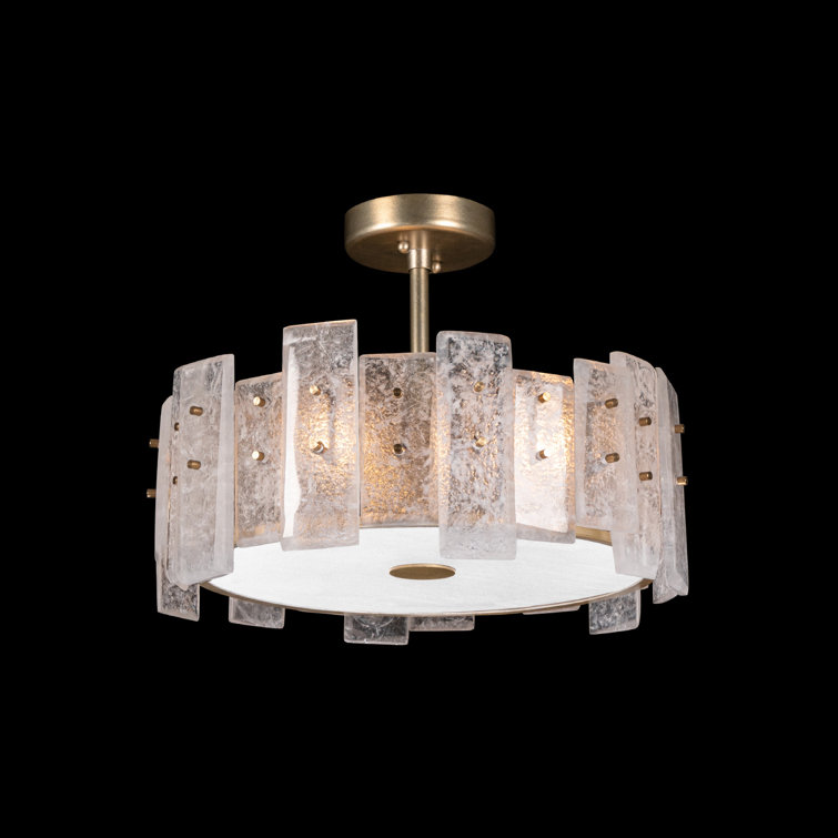 Gold Glass Drum 3-Light Semi Flush Mount