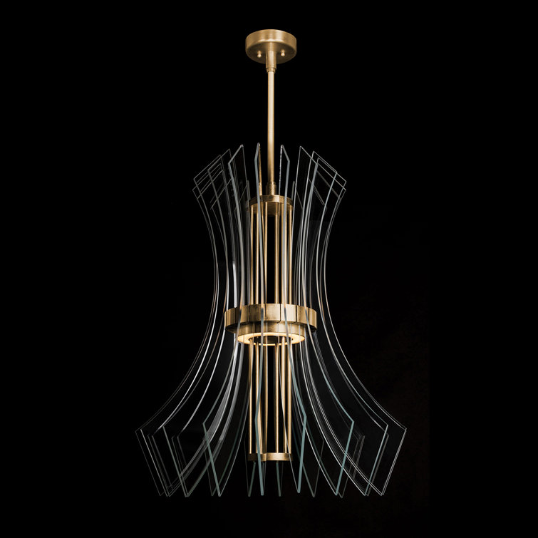 Newton Gold Leaf 3-Light Geometric LED Pendant with Crystal Accents