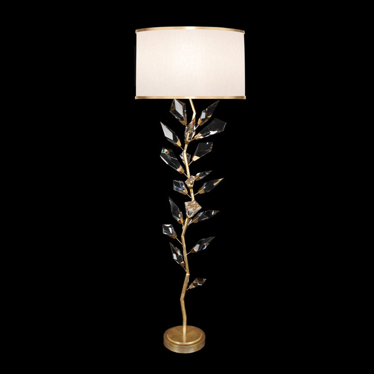 Gold Leaf Crystal Branches Floor Lamp with White Shade