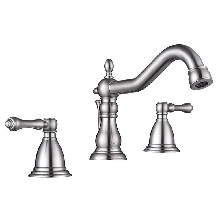 Brushed Nickel 3-Hole Widespread Bathroom Faucet with Drain Assembly