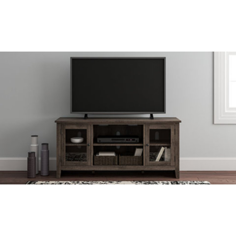 Gray 60" Transitional TV Stand with Fireplace and Cabinet