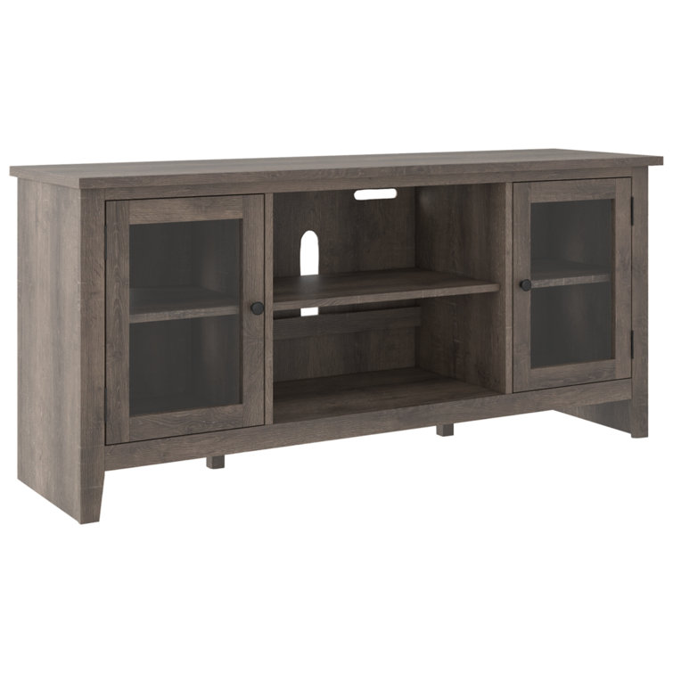 Gray 60" Transitional TV Stand with Fireplace and Cabinet