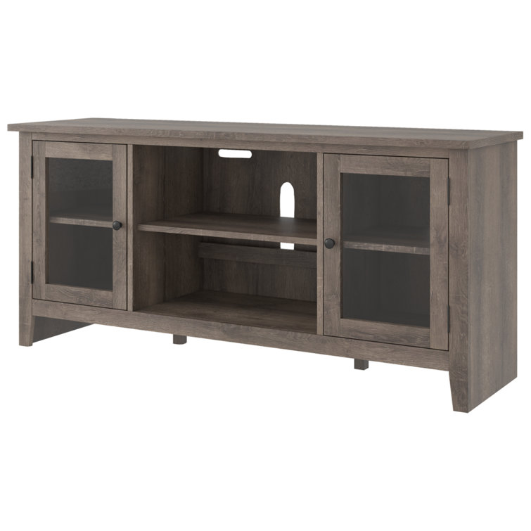 Gray 60" Transitional TV Stand with Fireplace and Cabinet