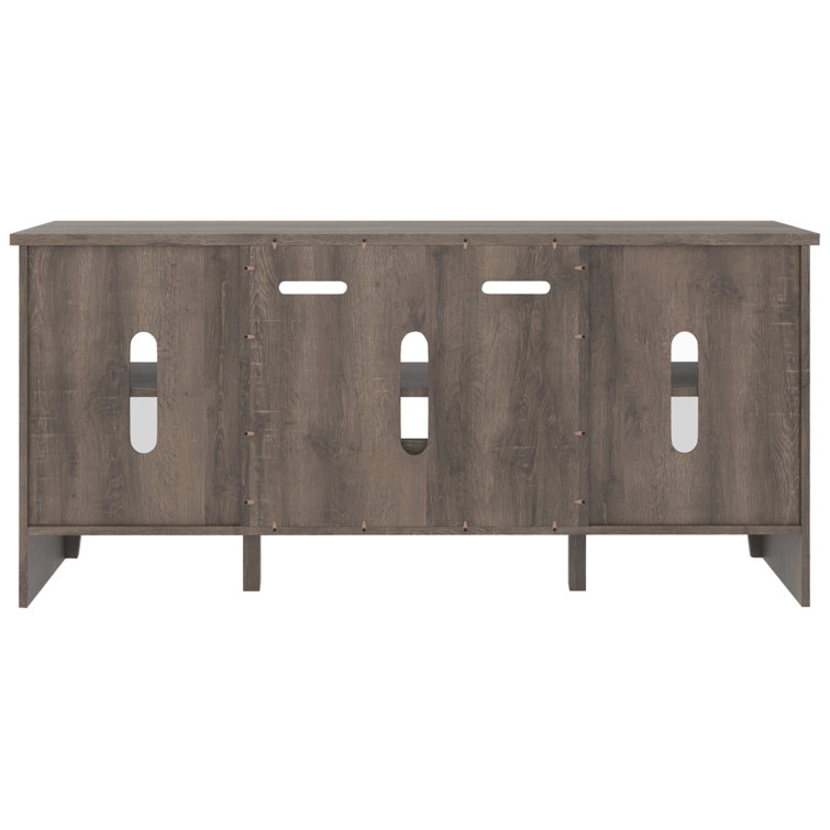 Gray 60" Transitional TV Stand with Fireplace and Cabinet