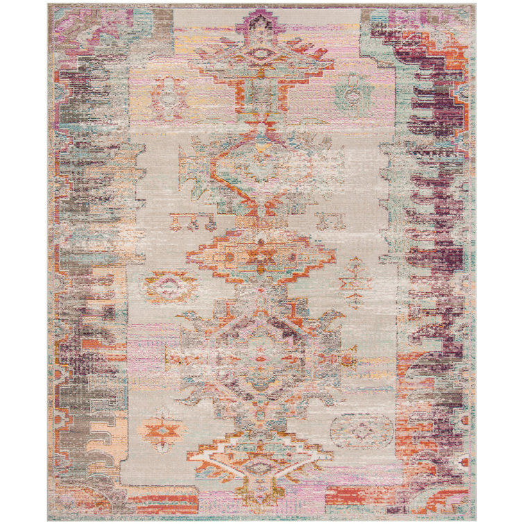Neoma Light Grey and Purple 8' x 10' Synthetic Area Rug