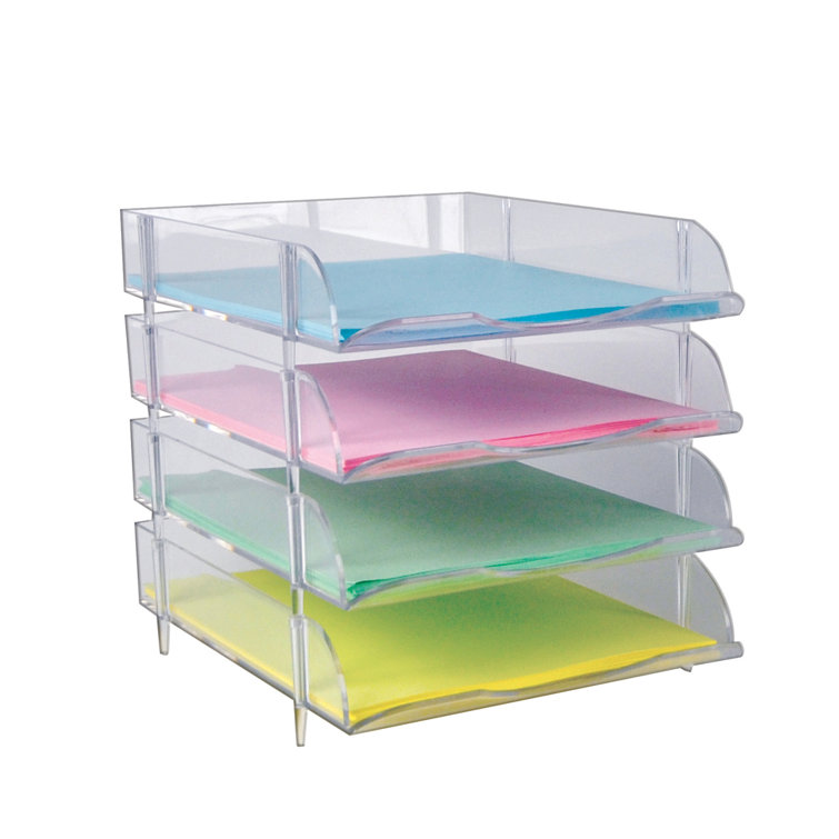 Clear Stackable Letter Tray Desk Organizer, 4-Pack
