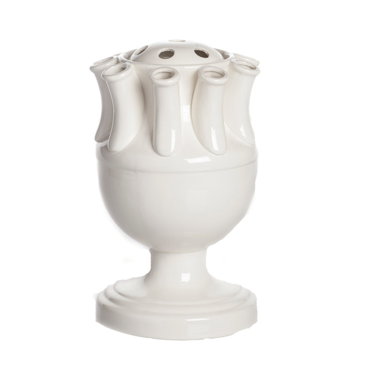 Matte-White Ceramic Bouquet Table Vase with Petaling Edges