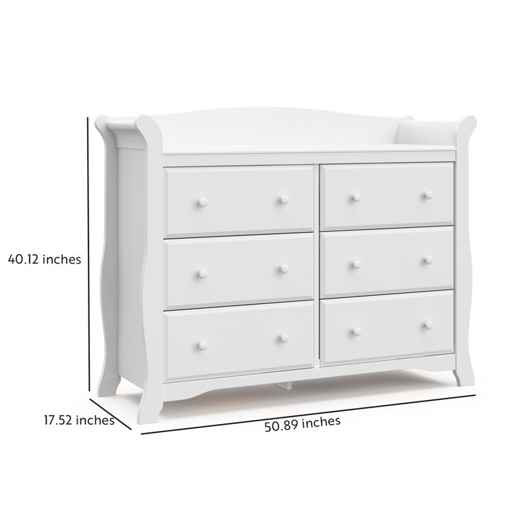 Avalon Sleek White 6-Drawer Nursery Dresser with Ball Bearing Glides