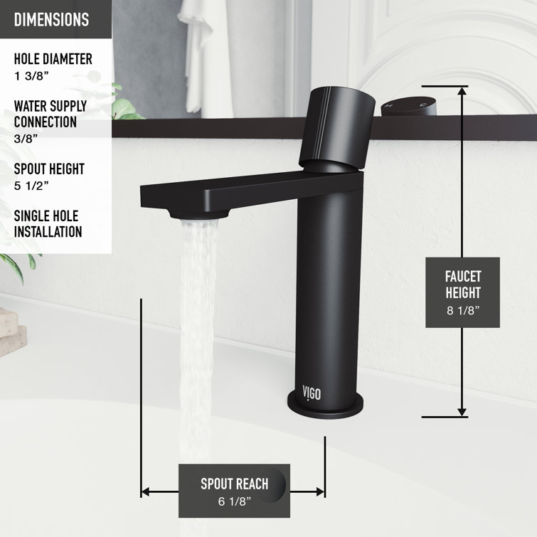 VIGO Halsey Matte Black Solid Brass Single-Hole Bathroom Faucet