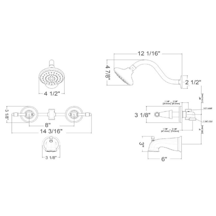 Matte Black Wall Mounted Shower Faucet Set with Valve
