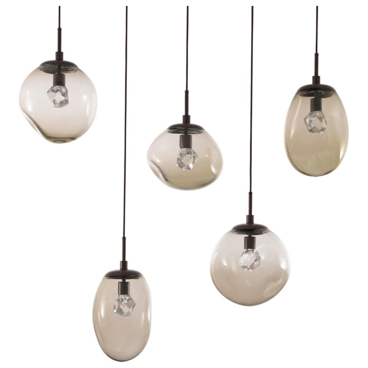 Nebula Matte Black and Brass 5-Light LED Glass Pendant