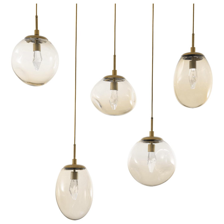 Nebula Matte Black and Brass 5-Light LED Glass Pendant