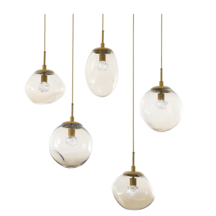 Nebula Matte Black and Brass 5-Light LED Glass Pendant