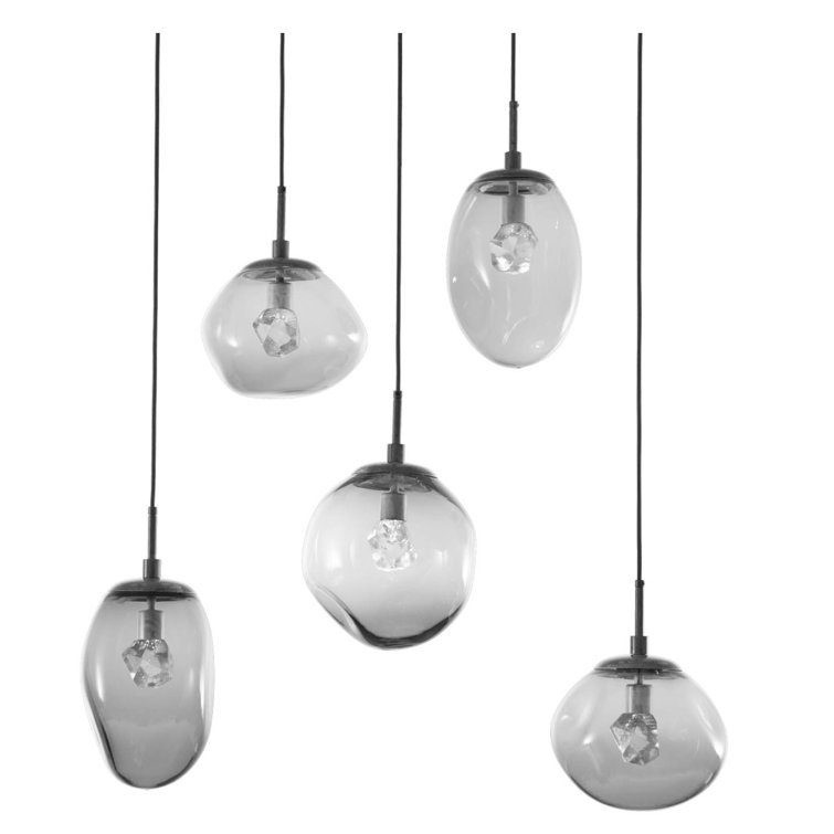Nebula Matte Black and Brass 5-Light LED Glass Pendant