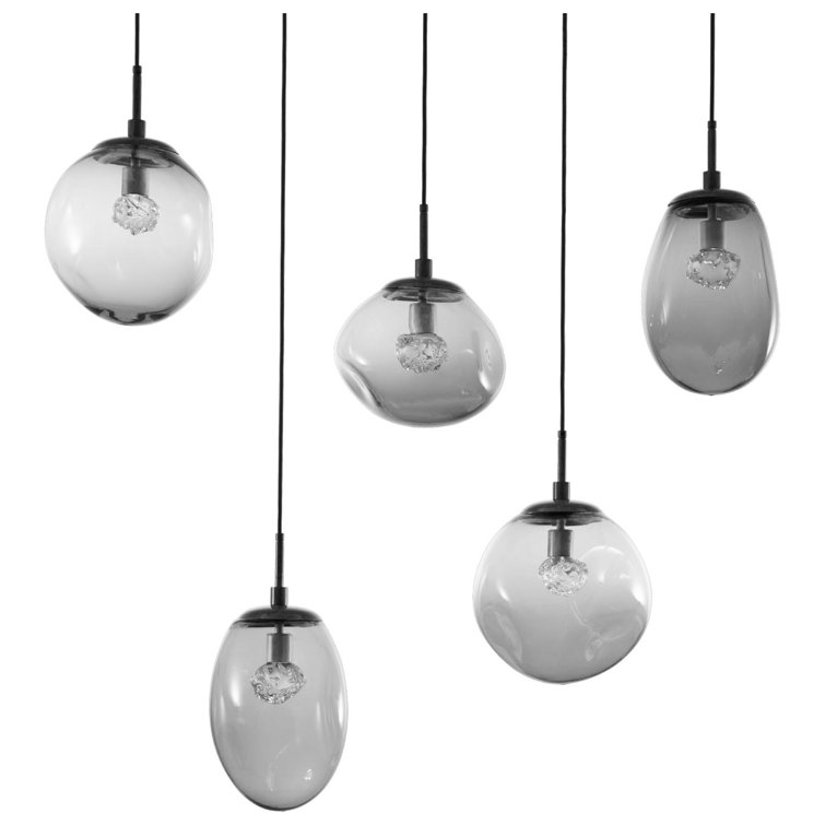 Nebula Matte Black and Brass 5-Light LED Glass Pendant