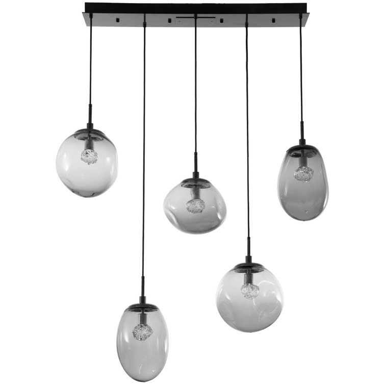 Nebula Matte Black and Brass 5-Light LED Glass Pendant