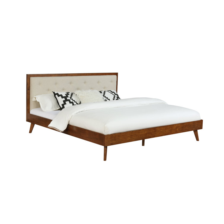 Reid Mid-Century Oatmeal Tufted Queen Platform Bed with Slats