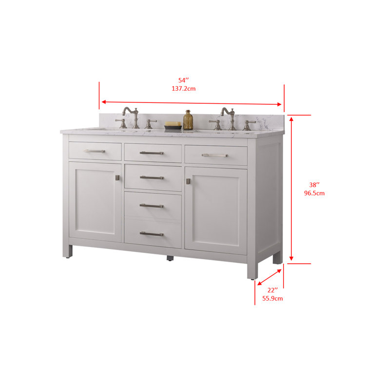 Jasper 54" White Double Freestanding Vanity with Carrara Top