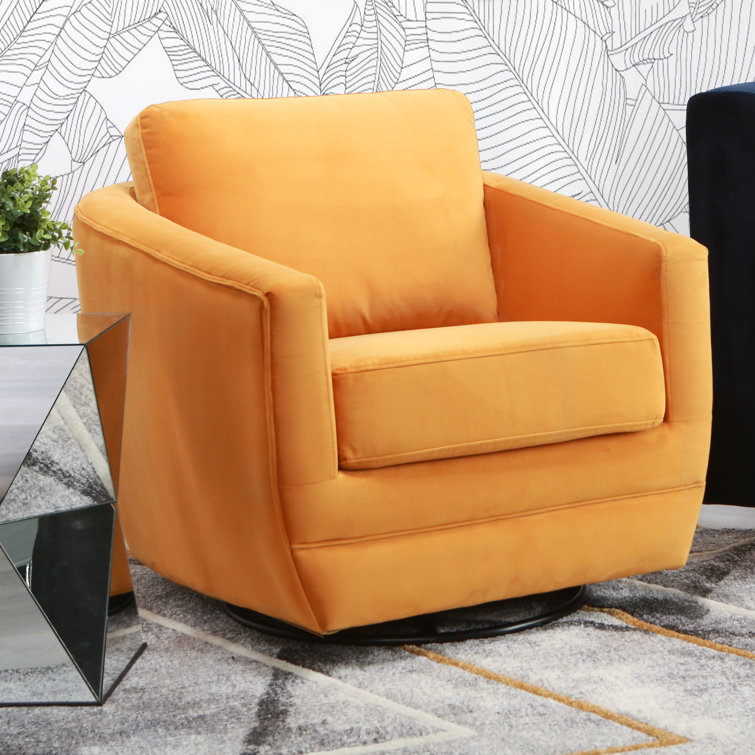 Marigold Velvet Barrel Swivel Chair with Metal Base