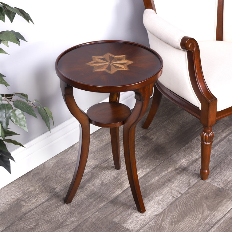 Rustic Gray Round Wood End Table with Shelf
