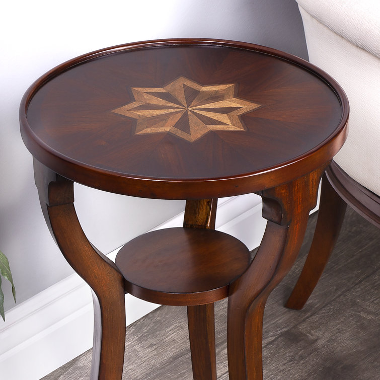 Rustic Gray Round Wood End Table with Shelf